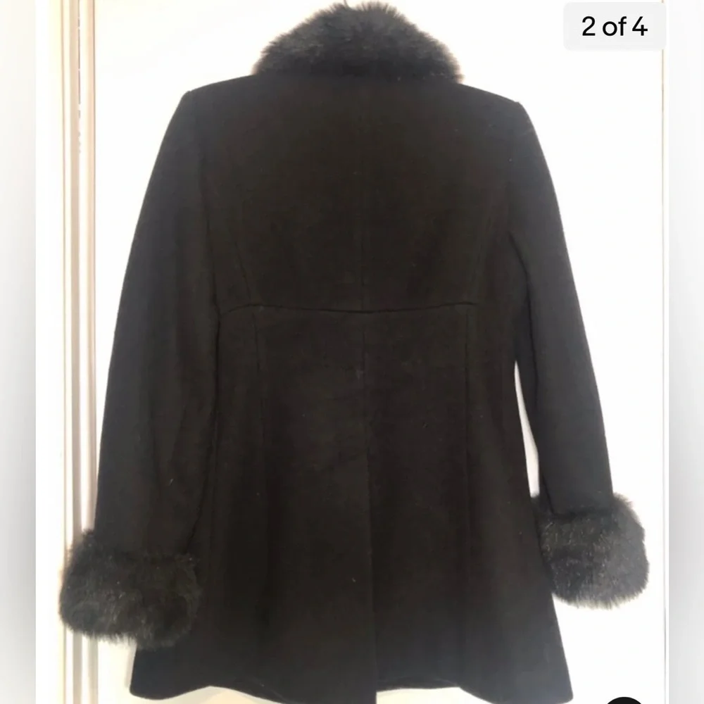 Donnybrook faux fur trimmed Dress Coat size 1 Wool Black gorgeous